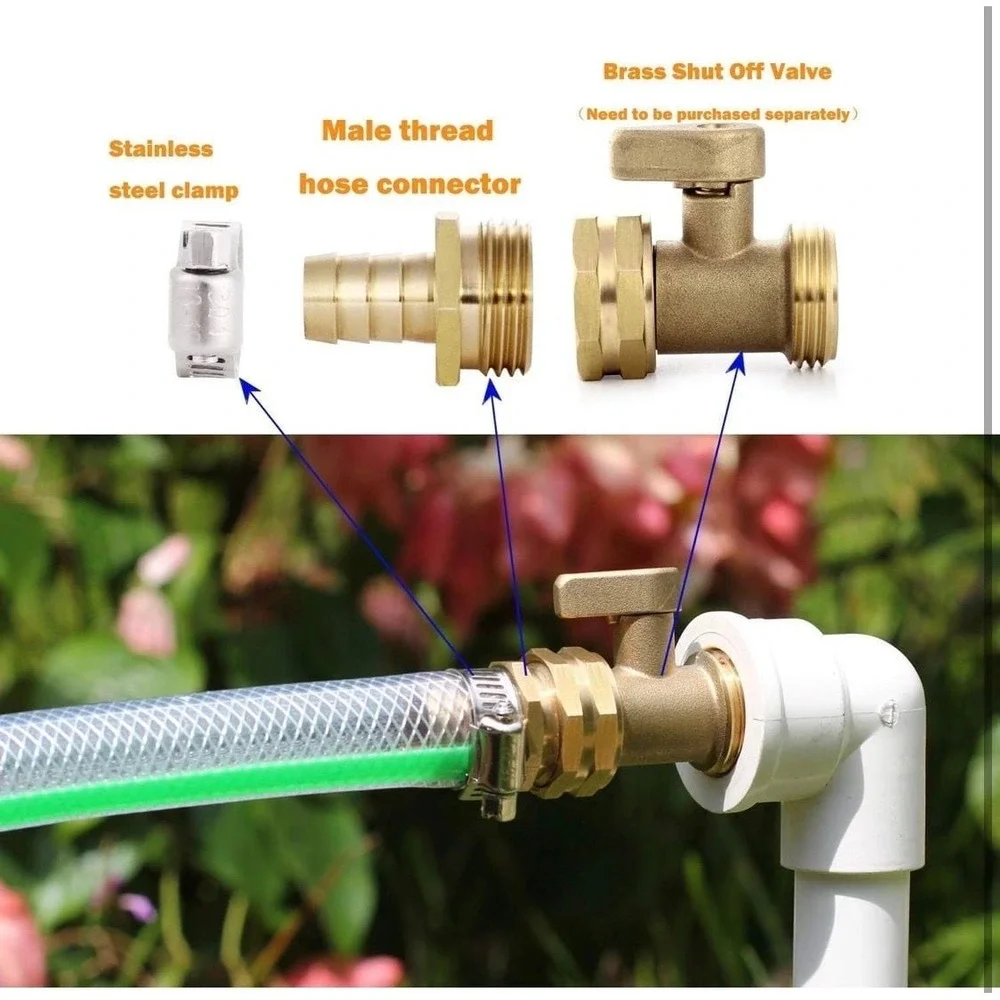 Twinkle Star Solid Brass Garden Hose Repair Connector with Clamps, Male and Fema